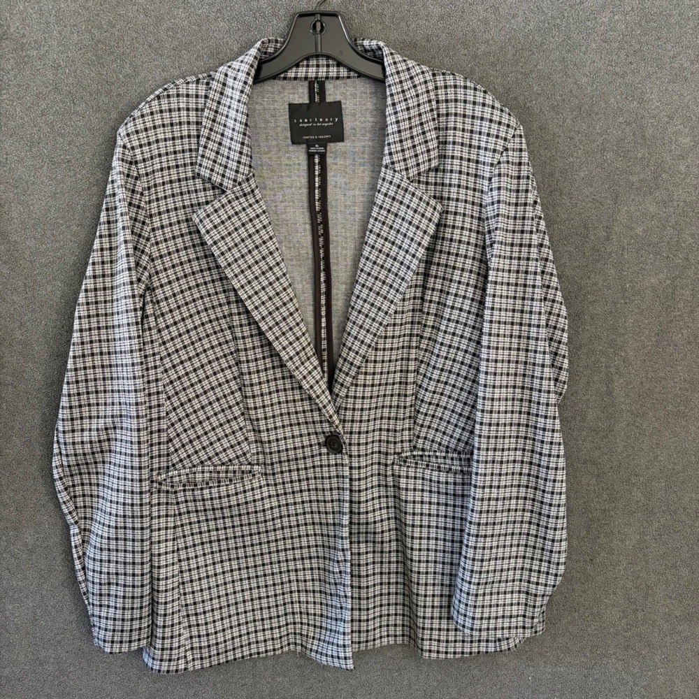 Sanctuary Blazer Women XL Black White Plaid Single Button Notched Lapel XJ9196L4